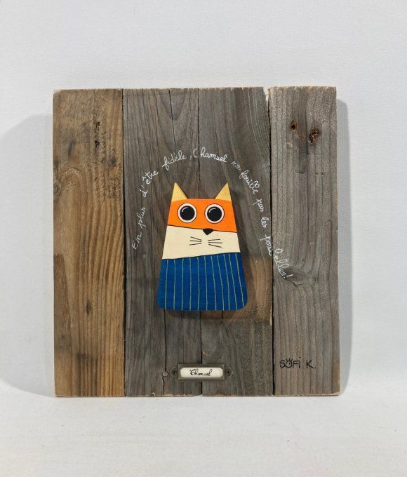 Tableau bois chat – Chamuel