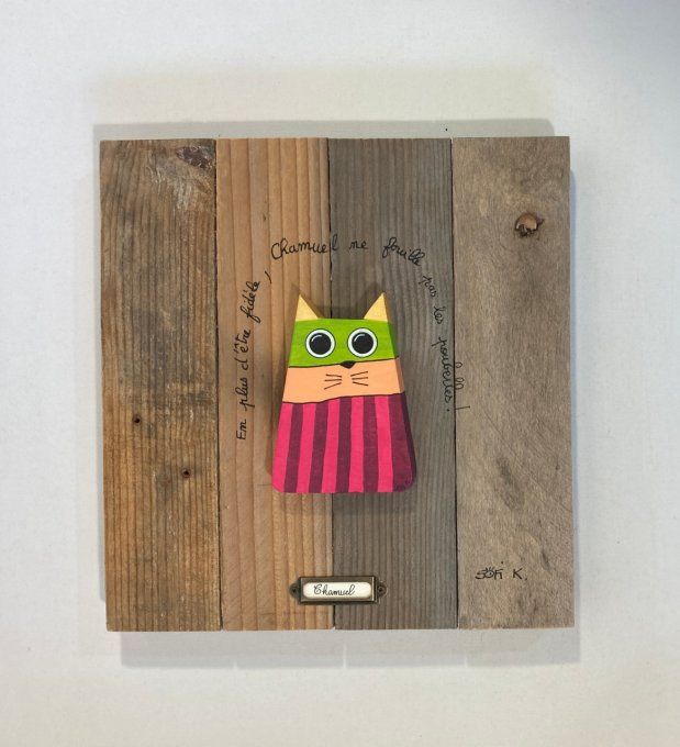 Tableau bois chat – Chamuel