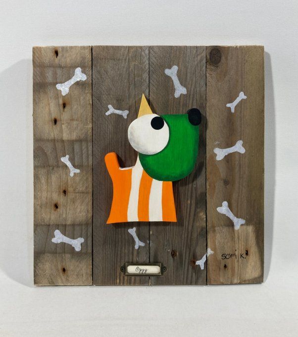 Tableau bois chien – Oggy