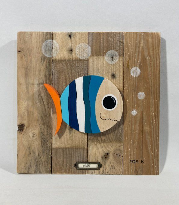 Tableau bois poisson – Niki blue