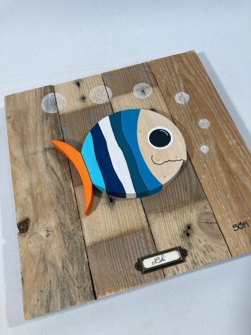 Tableau bois poisson – Niki blue