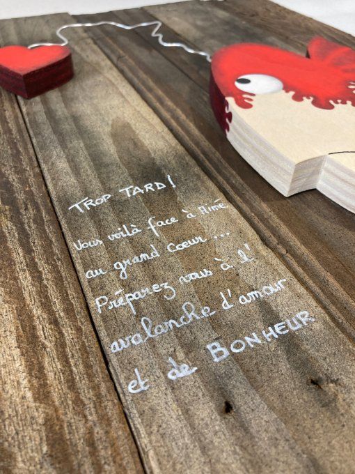 Tableau Bois Poisson Rouge avec un Cœur - Aimé