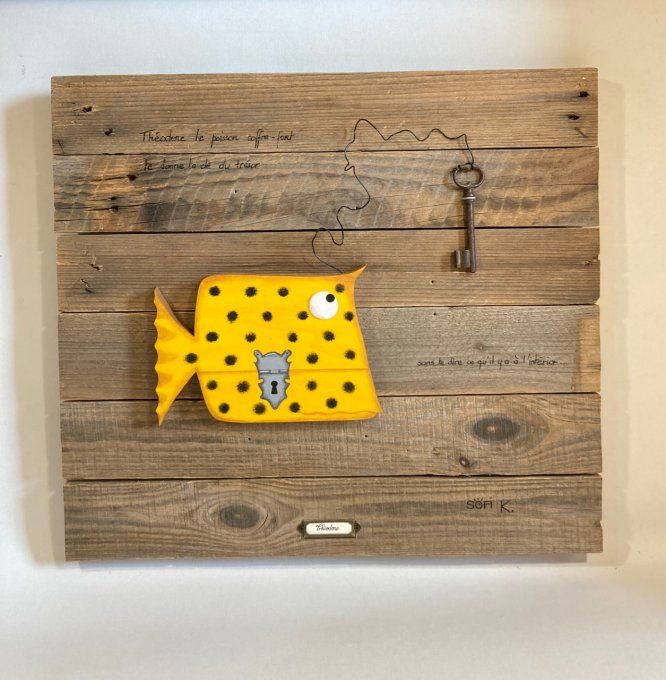 Tableau Bois Poisson coffre fort - Théodore
