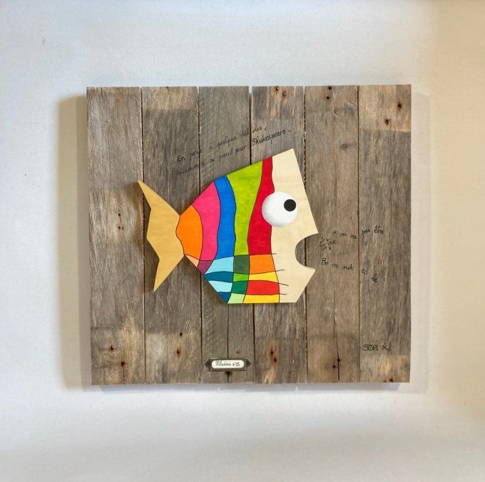 Tableau Bois Poisson Coloré - Vladimir