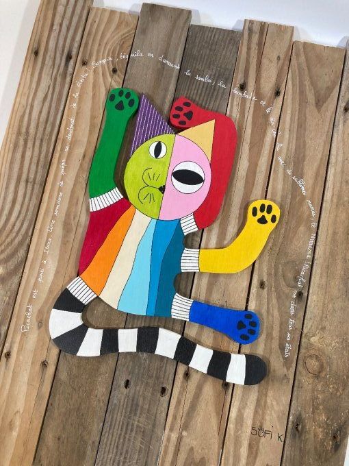 tableau bois chat - Picachat